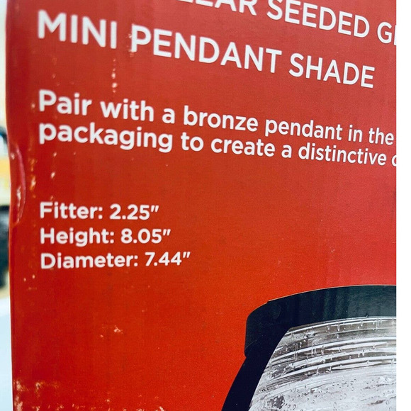 Matte Black Pendant Shade w/ Seeded Glass Shade 2.25 in. Fitter, 7.44"D,  8.05"H - Picture 3 of 4